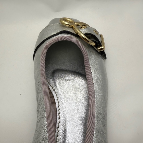 Louis Vuitton Silver Flats with Gold Buckle - Picture 5 of 10